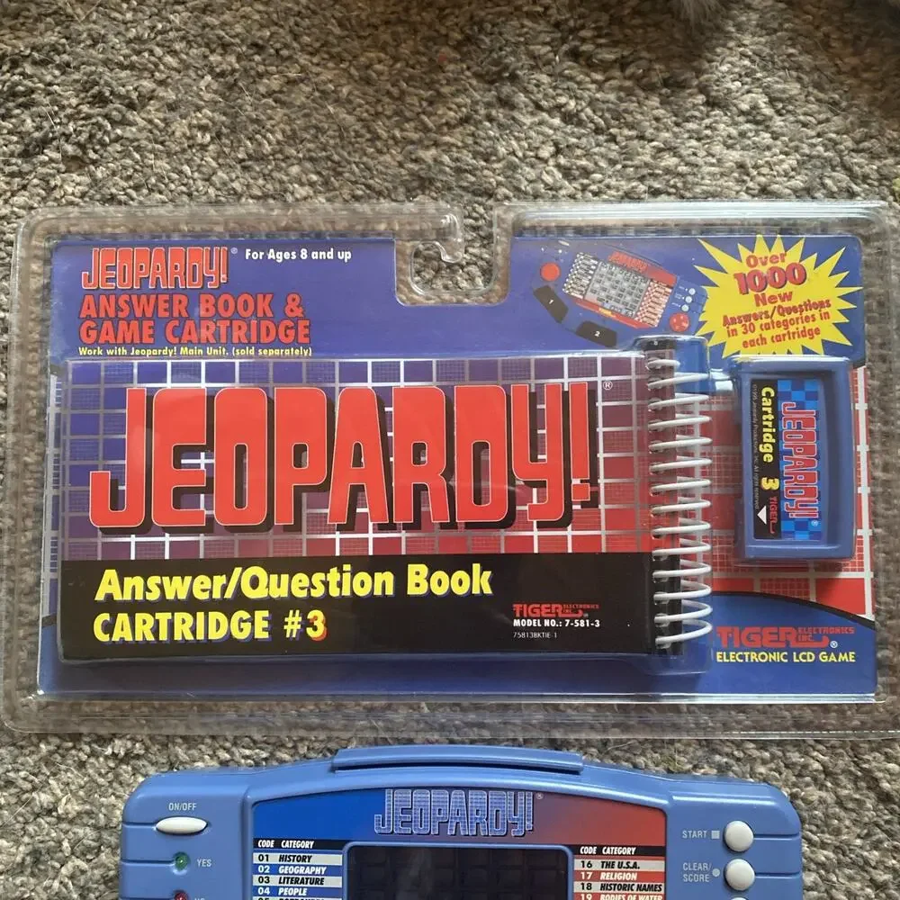 Tiger Vintage Jeopardy Handheld Game with NEW Cartridge and Book